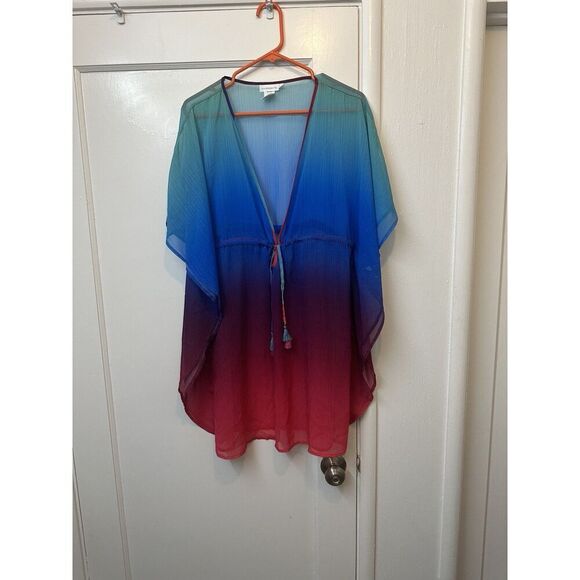 Bleu by Rod Beattie Womens Caftan Swim Cover-Up Medium Multicolor Sheer - Picture 1 of 4